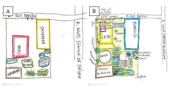 Croquis  do espaço do Mestre Apolo com o antes e depois da inserção ao R.M.